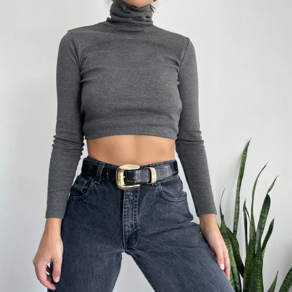 Vintage Ralph Lauren gray cotton long sleeve turtleneck top - Picture 3 of 9